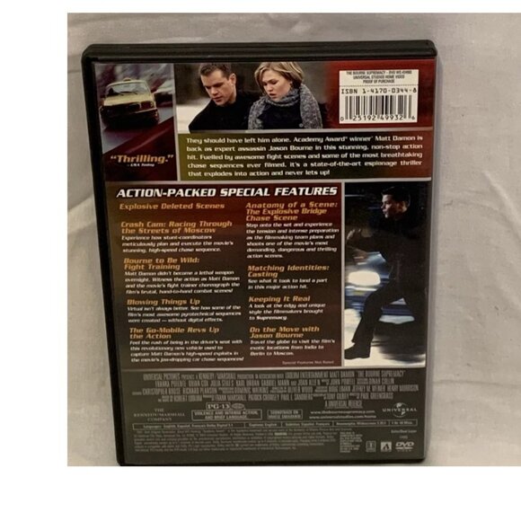 The Bourne Supremacy (DVD, 2004, Widescreen) Matt Damon, Brian Cox, Karl Urban - Picture 2 of 3